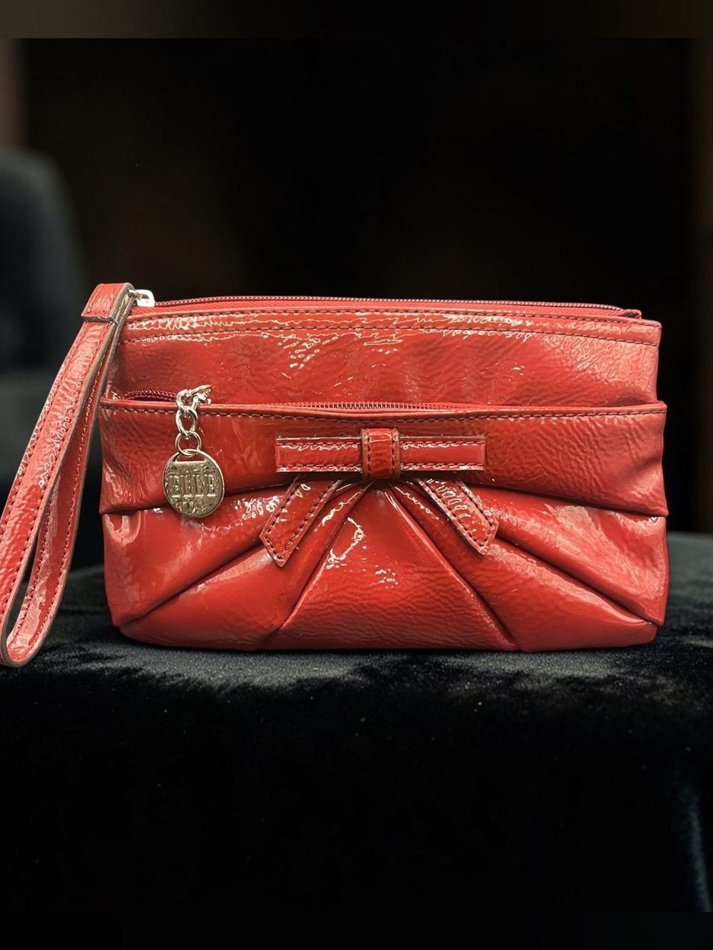 Elle Patent Red Bow-Accent Wristlet Clutch